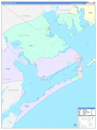 Calhoun County, TX ColorCast style ZIP Code wall map