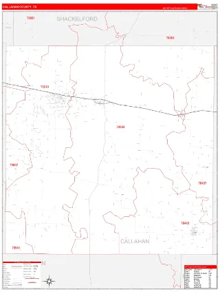 Callahan County, TX RedLine style ZIP Code wall map