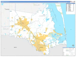 Cameron County, TX Business Reference style ZIP Code wall map