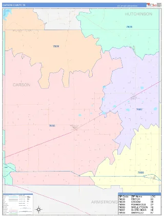Carson County, TX ColorCast style ZIP Code wall map