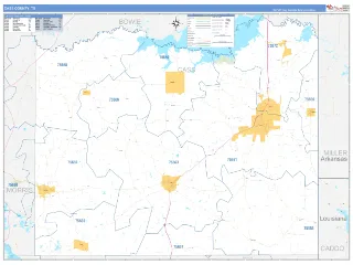Cass County, TX Business Reference style ZIP Code wall map