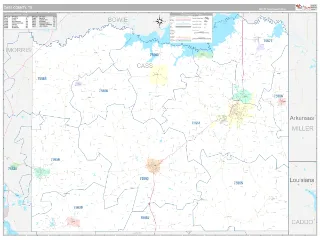 Cass County, TX Classic style ZIP Code wall map