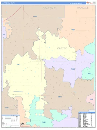 Castro County, TX ColorCast style ZIP Code wall map