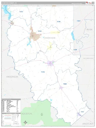 Cherokee County, TX Classic style ZIP Code wall map