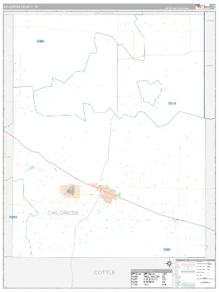 Childress County, TX Classic style ZIP Code wall map