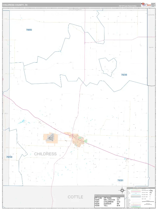 Childress County, TX ZIP Code Wall Map, Classic style