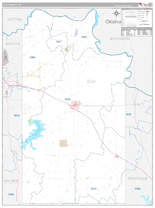 Clay County, TX Classic style ZIP Code wall map