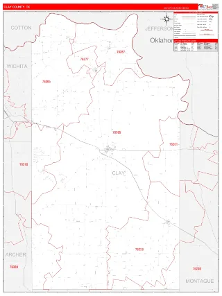 Clay County, TX RedLine style ZIP Code wall map