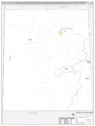 Cochran County, TX Classic style ZIP Code wall map