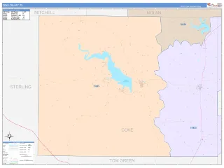 Coke County, TX ColorCast style ZIP Code wall map