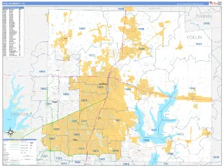 Collin County, TX Business Reference style ZIP Code wall map