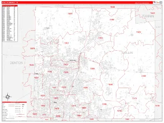 Collin County, TX RedLine style ZIP Code wall map