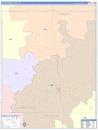 Collingsworth County, TX ColorCast style ZIP Code wall map