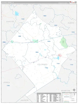 Colorado County, TX Classic style ZIP Code wall map