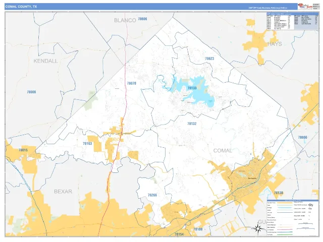 Comal County, TX ZIP Code Wall Map, Business Reference style