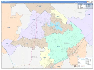 Comal County, TX ColorCast style ZIP Code wall map
