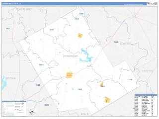 Comanche County, TX Business Reference style ZIP Code wall map