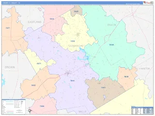 Comanche County, TX ColorCast style ZIP Code wall map