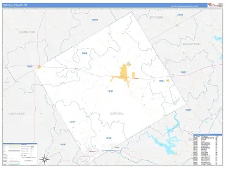 Coryell County, TX Business Reference style ZIP Code wall map