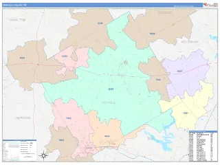 Coryell County, TX ColorCast style ZIP Code wall map