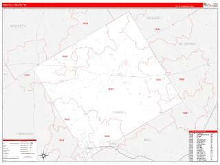 Coryell County, TX RedLine style ZIP Code wall map