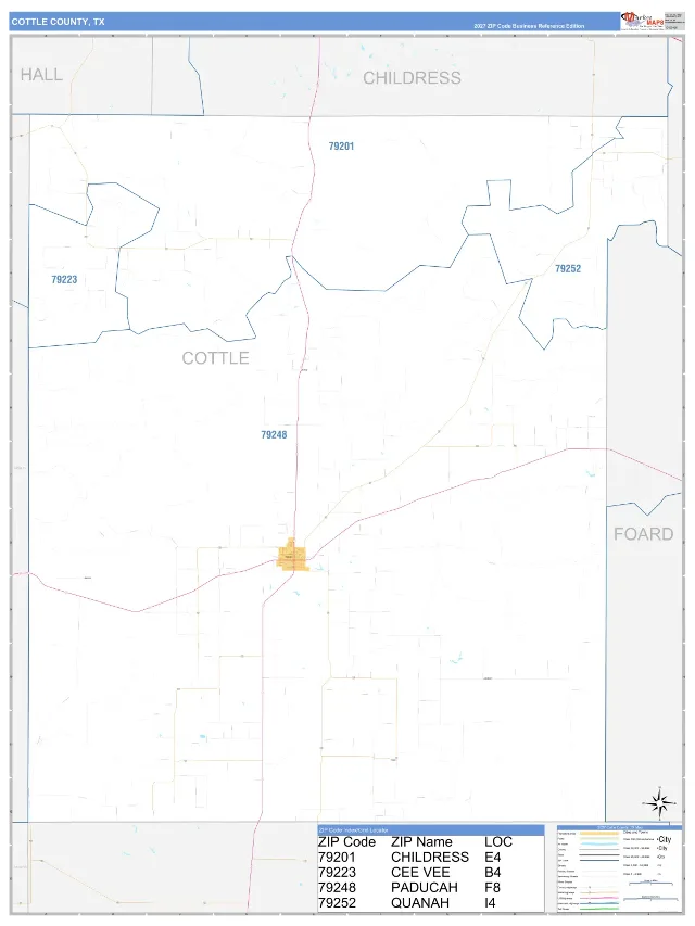 Cottle County, TX ZIP Code Wall Map, Business Reference style