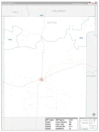 Cottle County, TX Classic style ZIP Code wall map
