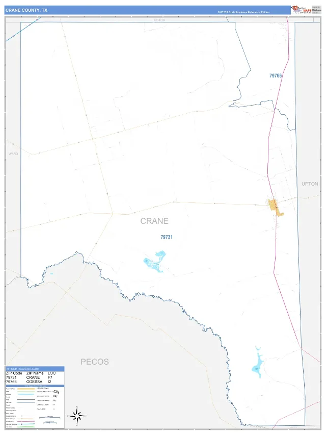 Crane County, TX ZIP Code Wall Map, Business Reference style