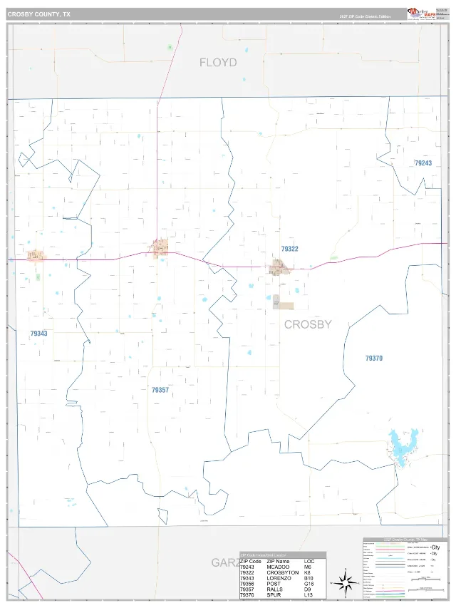 Crosby County, TX ZIP Code Wall Map, Classic style