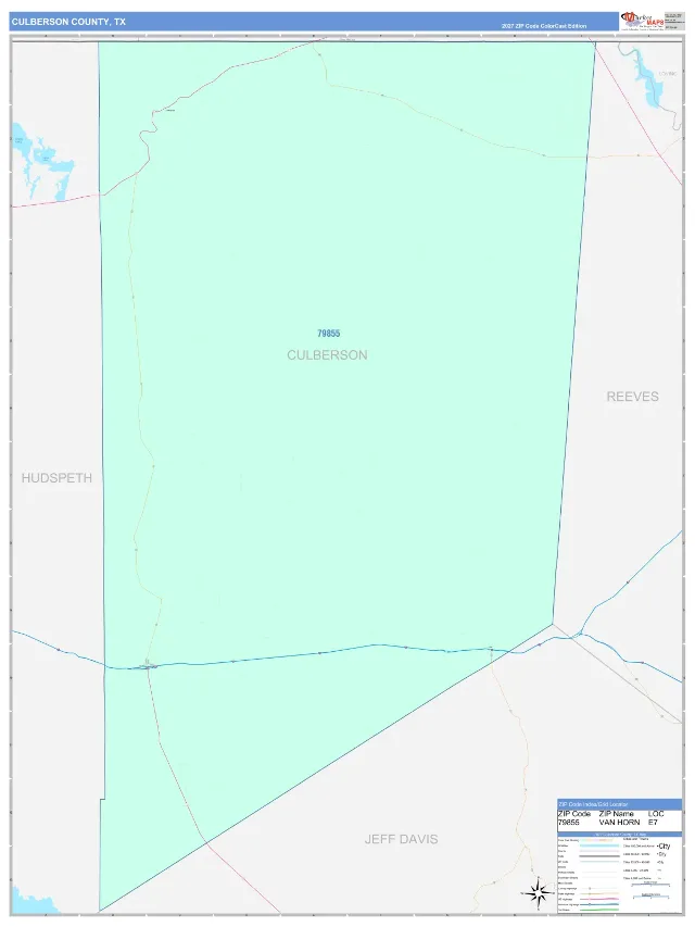 Culberson County, TX ZIP Code Wall Map, ColorCast style