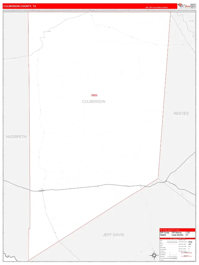 Culberson County, TX ZIP Code Wall Map, RedLine style