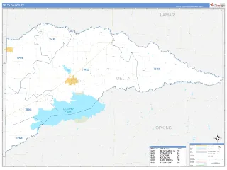 Delta County, TX Business Reference style ZIP Code wall map