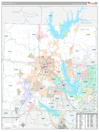 Denton County, TX Classic style ZIP Code wall map