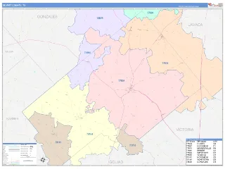DeWitt County, TX ColorCast style ZIP Code wall map