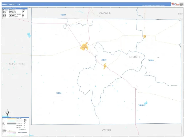 Dimmit County, TX ZIP Code Wall Map, Business Reference style