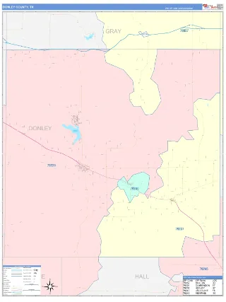 Donley County, TX ColorCast style ZIP Code wall map
