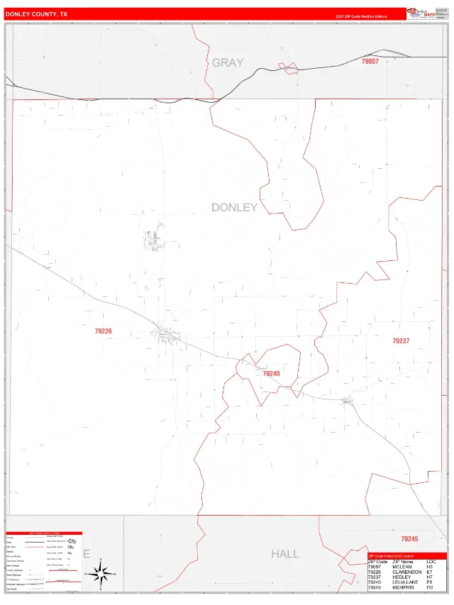 Donley County, TX ZIP Code Wall Map, RedLine style