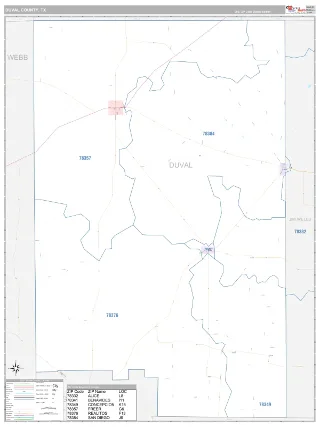 Duval County, TX Classic style ZIP Code wall map