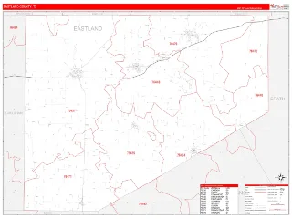 Eastland County, TX RedLine style ZIP Code wall map