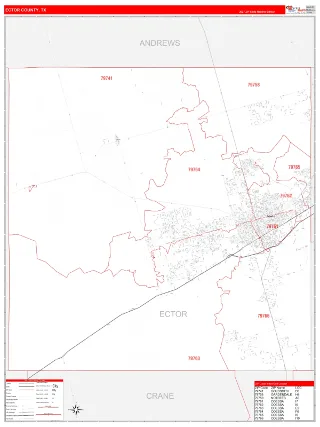 Ector County, TX RedLine style ZIP Code wall map