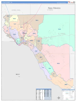 El Paso County, TX ColorCast style ZIP Code wall map
