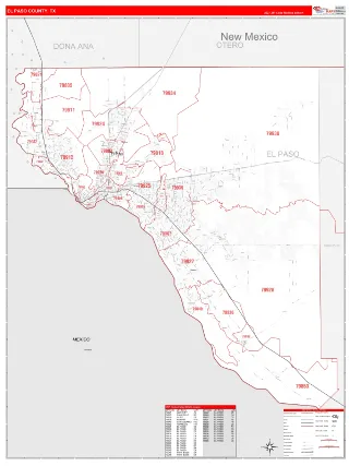 El Paso County, TX RedLine style ZIP Code wall map