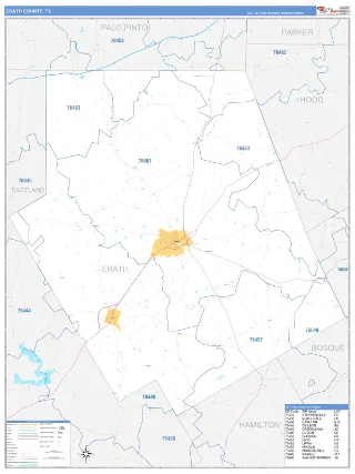 Erath County, TX Business Reference style ZIP Code wall map