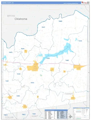 Fannin County, TX Business Reference style ZIP Code wall map