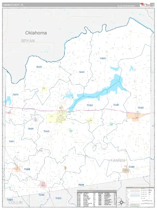 Fannin County, TX Classic style ZIP Code wall map