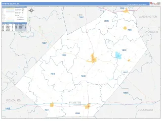 Fayette County, TX Business Reference style ZIP Code wall map