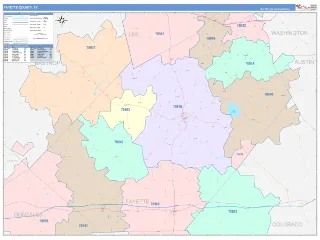 Fayette County, TX ColorCast style ZIP Code wall map