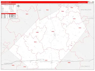 Fayette County, TX RedLine style ZIP Code wall map
