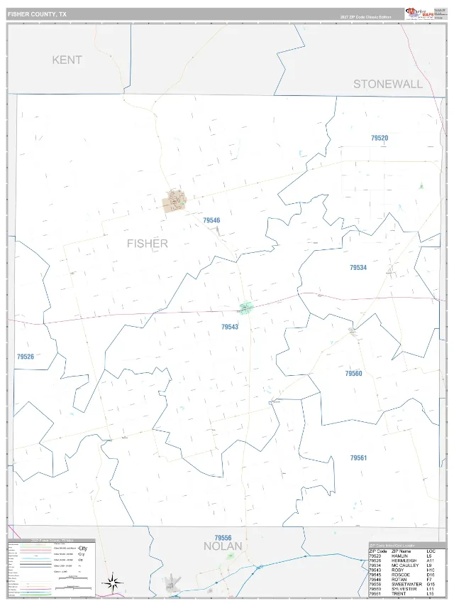 Fisher County, TX ZIP Code Wall Map, Classic style