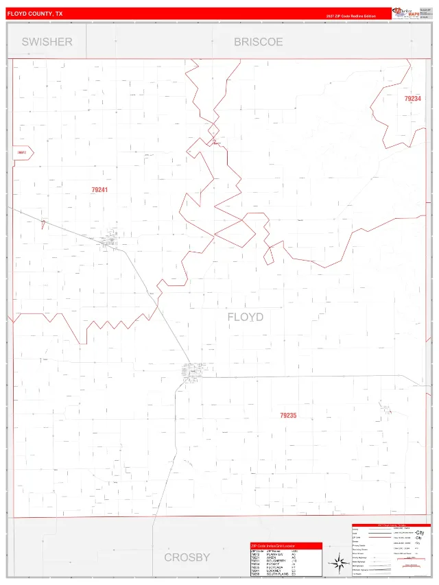 Floyd County, TX ZIP Code Wall Map, RedLine style